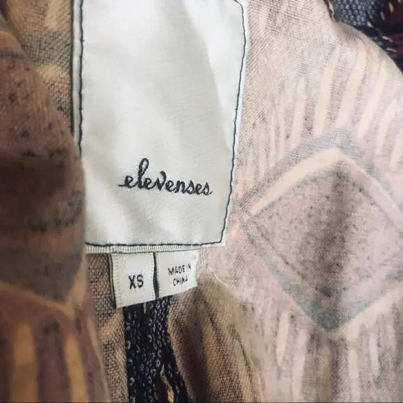 ANTHROPOLOGIE ELEVENSES Tribal Geometric Print Maroon Gold Belted Button Vest XS - Picture 8 of 11